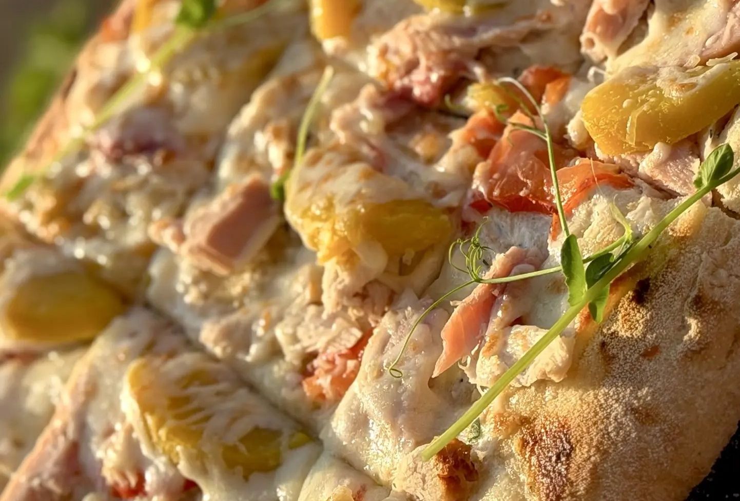 Римская пицца с курицей и персиком 