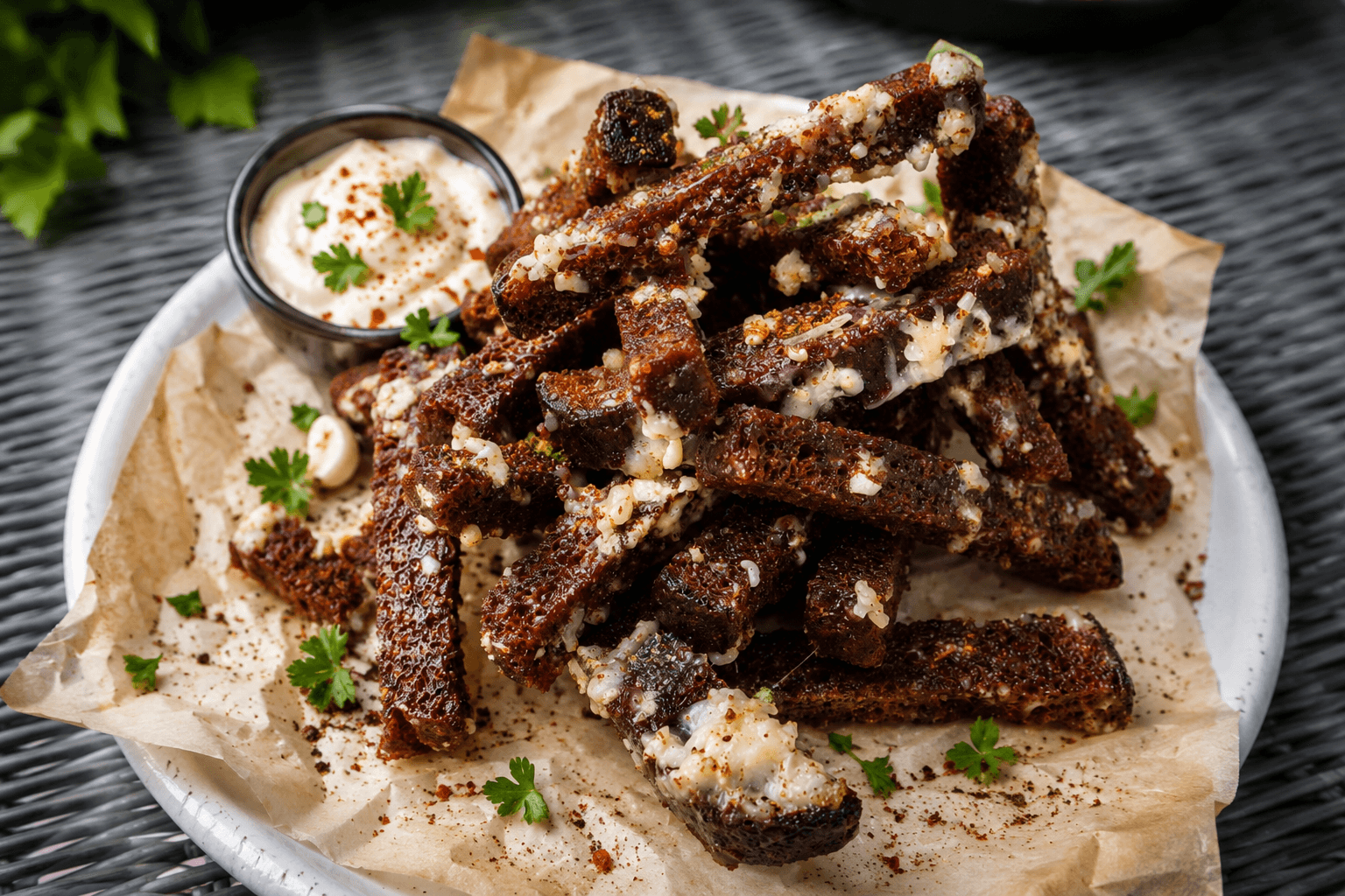 Гренки с  моцареллой и чесноком