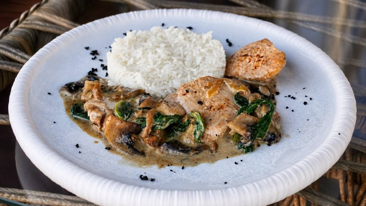 Куриная грудка с грибами в сливочном соусе